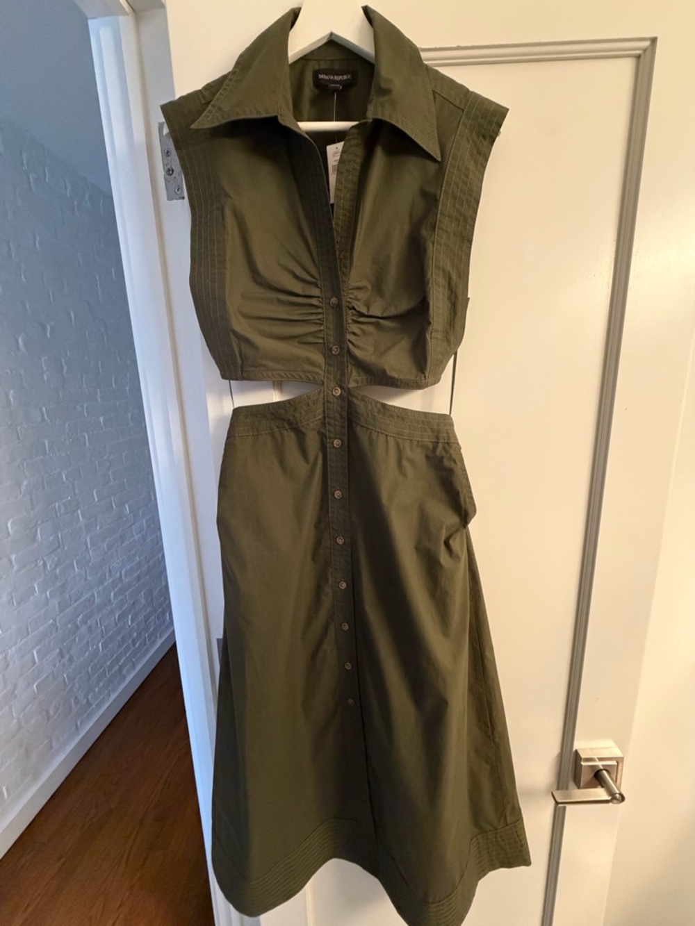 Banana Republic Yasmin Olive Green Cutout Shirt Dress Midi Size 2 Tall